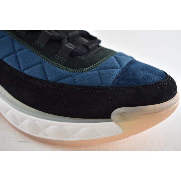 Chanel 21K Mens Blue Green White Black CC Logo Low Top Trainer Sneaker 44 11 - Picture 6 of 14